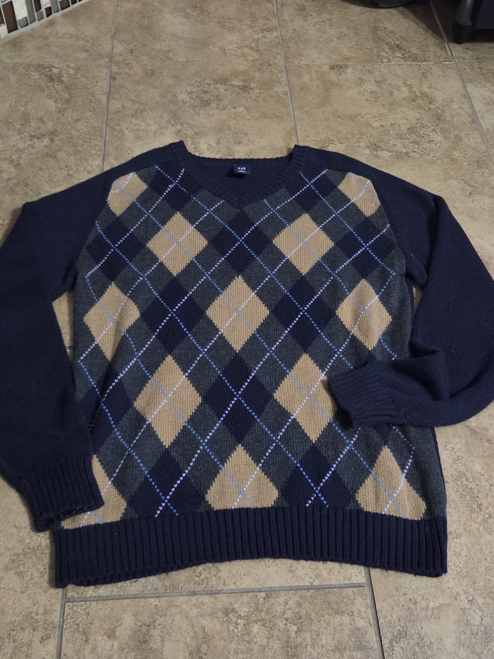 GAP Navy V-Neck Argyle Sweater